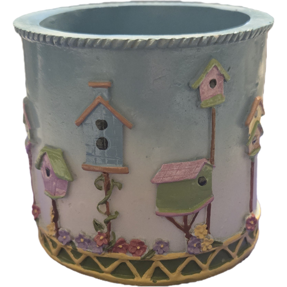 Spring Garden Birdhouse Resin Votive Candle Holder Blue Green Farmhouse